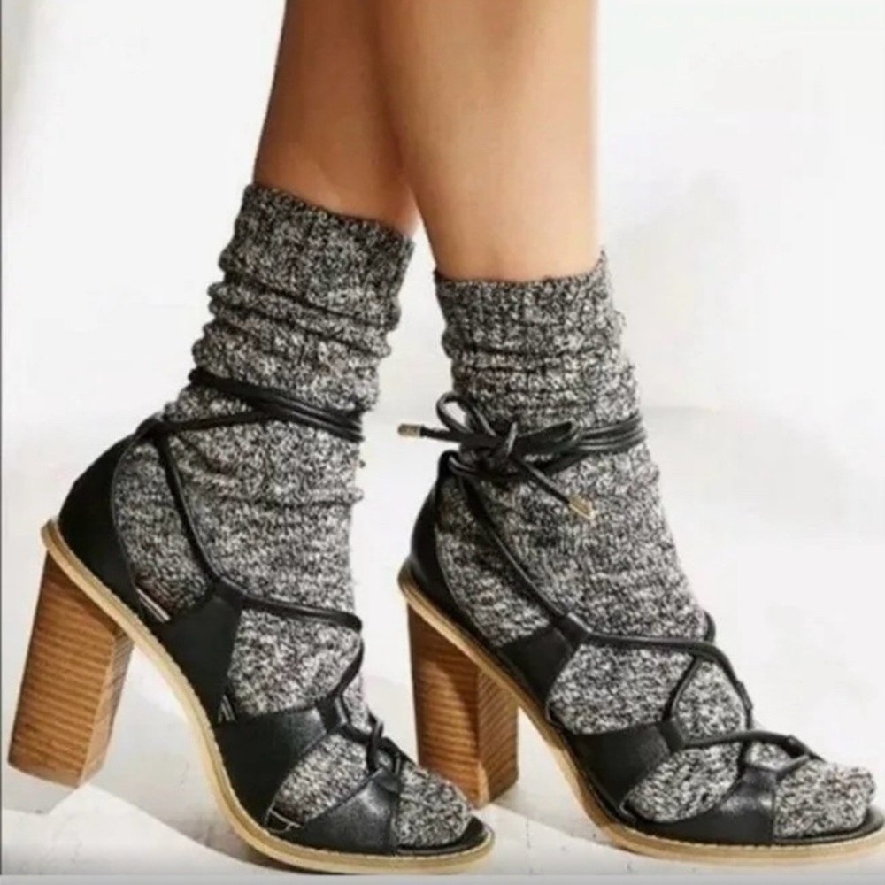 Black, lace up, heeled sandals from Urban Outfitters (Silence + Noise)